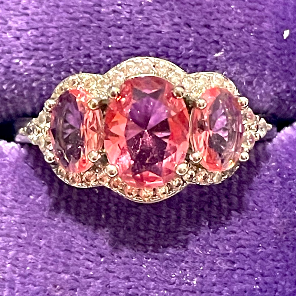 Bomb Party Rbp Dark Pink Topaz Three Stone Ring Sz7 Nwot 25$